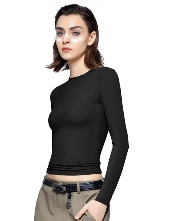 PUMIEY Women's Long Sleeve Shirt Jet Black Small NWT