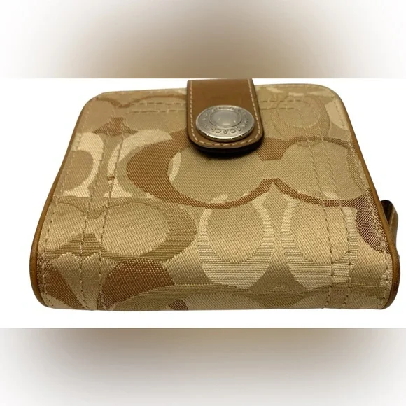 Coach Tan and Brown Wallet with Snap Closure canvas and leather