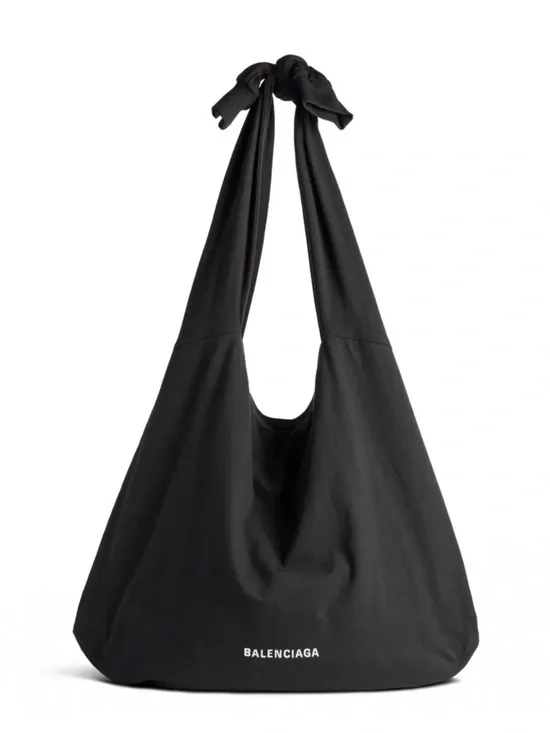 Balenciaga New Jersey Hobo Bag Black Large Cotton Shoulder Bag NWT Italy