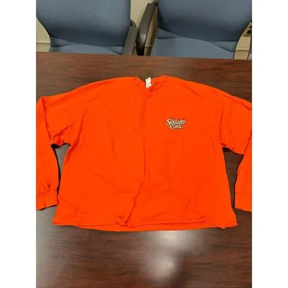 Southern Girl Halloween Graphic Orange Cropped Long Sleeve Tee Size X-Large