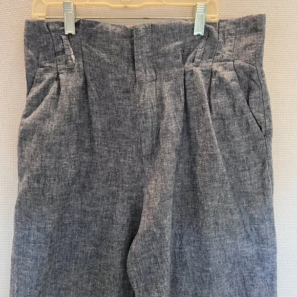H&M Women’s Linen Blend Pants Blue Size 6 High Rise Wide Leg L.O.G.G‎ (READ)