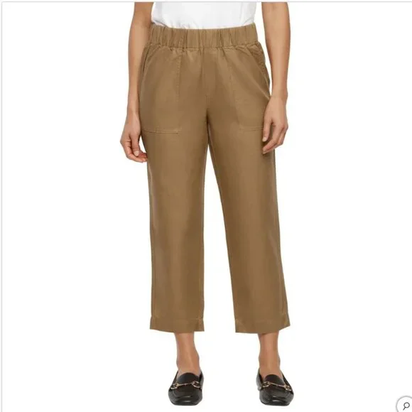 Banana Republic Lyocell/Linen Women's Tapered Crop Pull-On Pant Tan Color Size L