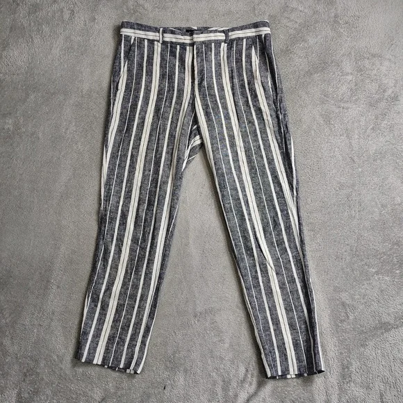 Banana Republic Avery Pants Linen Cotton‎ Stretch Striped Blue White Womens 4