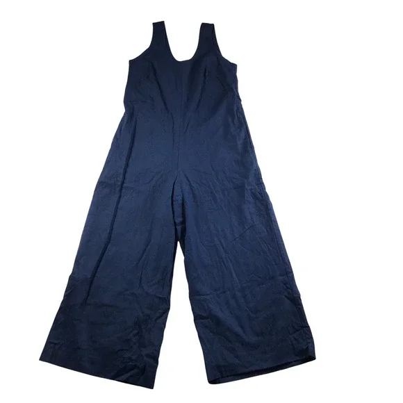 Banana Republic Navy Blue Linen Blend Wide Leg Sleeveless Jumpsuit Small S