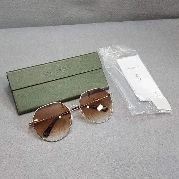 Longchamp Sunglasses Gold LO154S Hexagonal Brown Gradient Womens OS