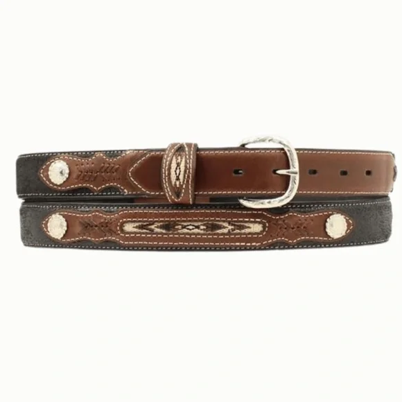 Nocona Belt Co. Conch and Fabric Southwestern belt Size 28
