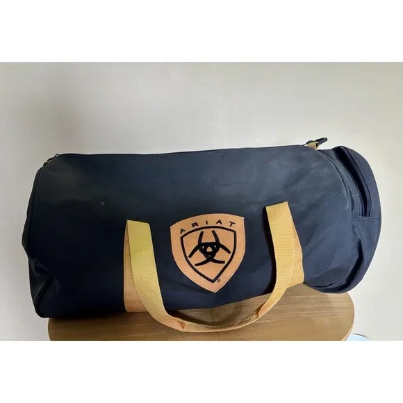 VTG Ariat Large Heavy Duty Duffle Bag Canvas Strap Shield Logo Western Gear Bag