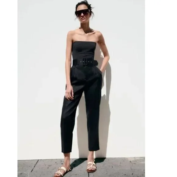 Zara Linen Trousers with Lined Belt Sz XS NWT