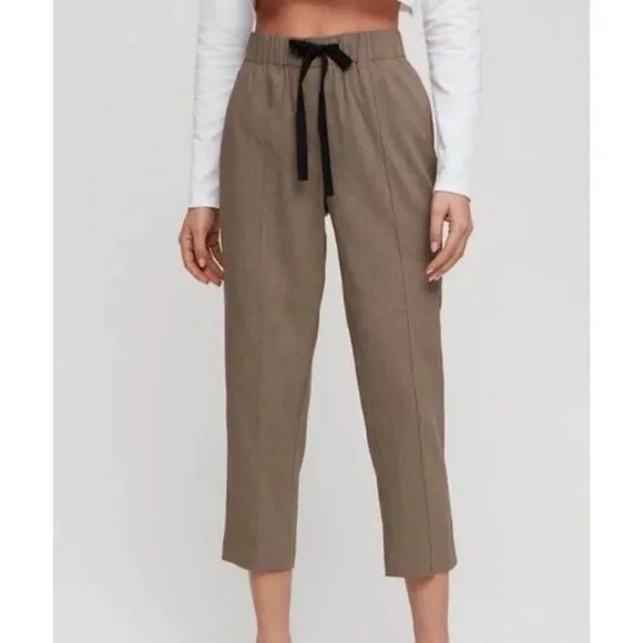 Aritzia Babaton Errol Crop Day Linen Blend Pants‎ Size Small Drawstring Pockets