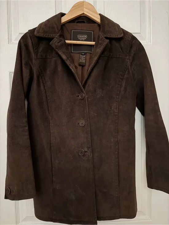 Coach Women's Brown Suede Button-Front Jacket