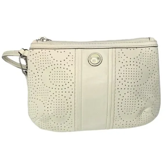 COACH Logo Perforated C's Leather Wristlet
