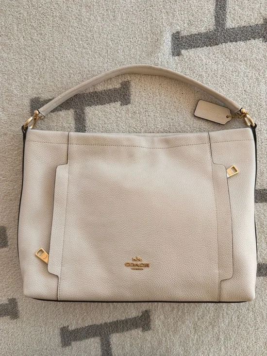Coach Pebbled Leather Shoulder Bag in Cream with Gold Hardware 2022 scout hobo