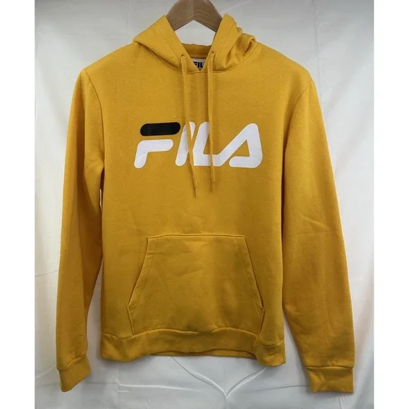 FILA Yellow Sweatshirt‎ Hoodie Kangaroo Pocket Logo Pullover Athletic Medium