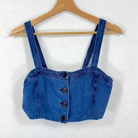 Wilfred Aritzia Denim Bralette Crop Top Linen Blend Summer Festival Beach Boho M