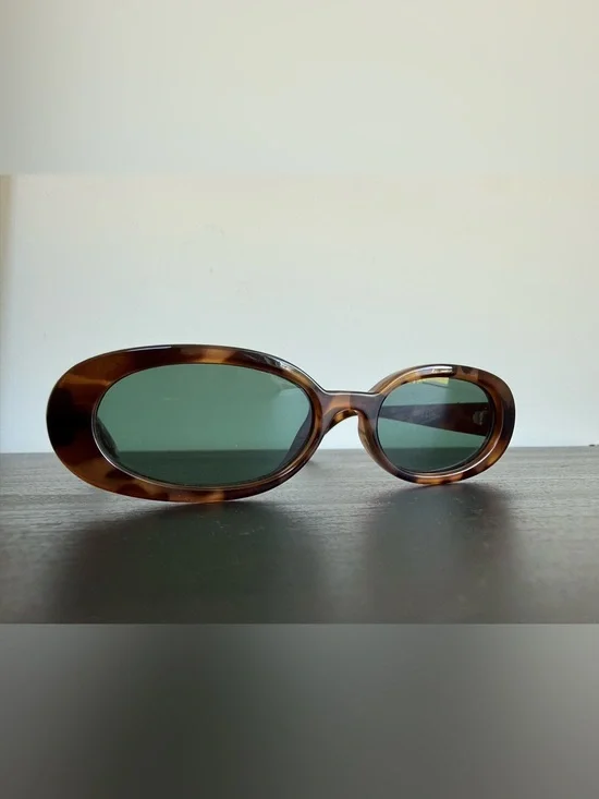 Le Specs Tortoiseshell Oval Sunglasses with Green Lenses