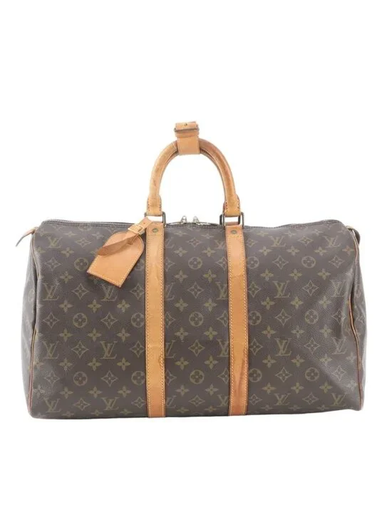 Louis Vuitton Monogram Keepall 45 Leather Boston Bag Tote Carry