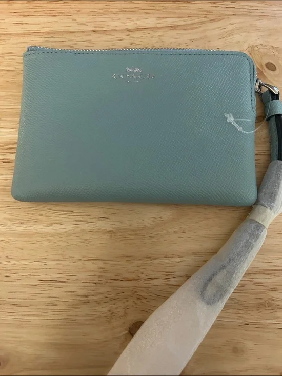 Coach Mint Green Saffiano Zip Wristlet