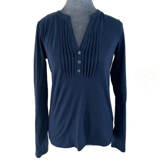 Tommy‎ Hilfiger - Pleated Bib LS Henley w/Roll Tab Sleeves - Navy - Size XS