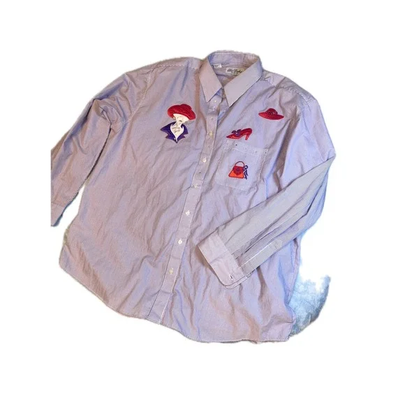 Striped Embellished Button Down Shirt‎ Novelty Embroidery Fashion Ladycore