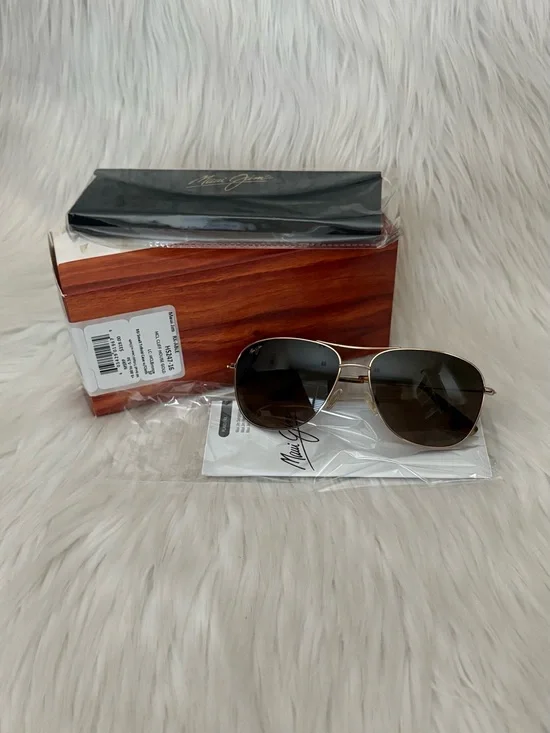 Maui Jim Cliff House Large Aviator Sunglasses - Gold Frames, Bronze Lenses - EUC