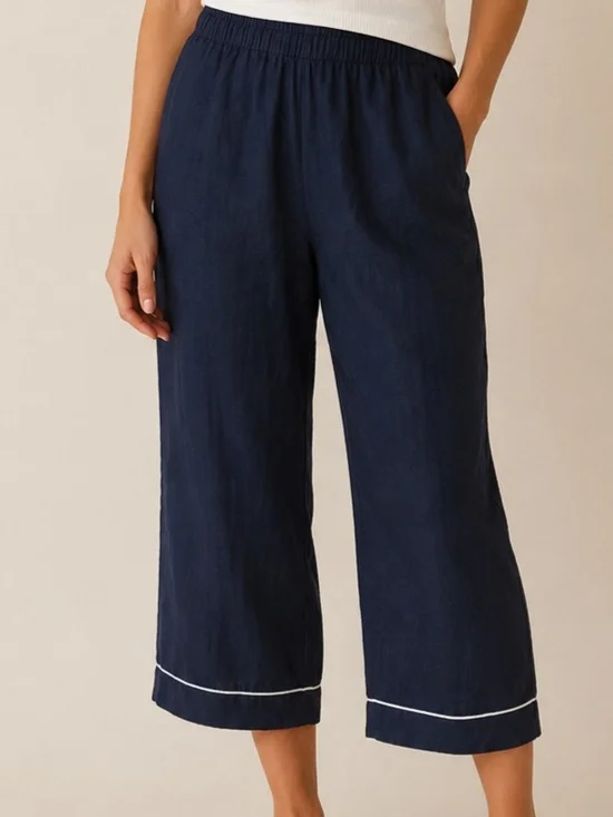 Quince 100% European Flax  Linen Navy Blue Cropped Pajama Lounge Pants Women's L