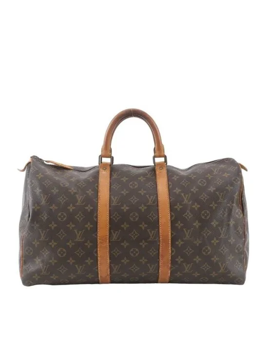 Louis Vuitton Monogram Keepall 50 Leather Boston Bag Tote Carry