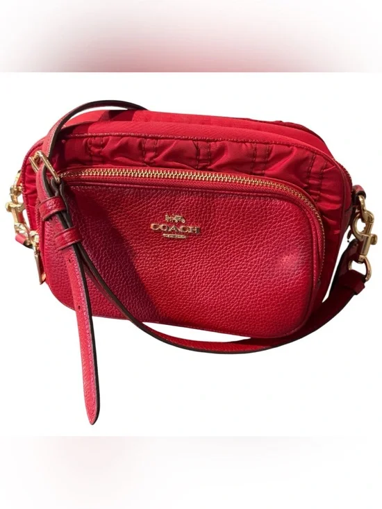 Coach Red Leather/Nylon quilted Rugged Crossbody Bag with Gold Hardware /hangtag