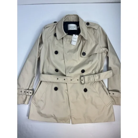 NEW Coach The Trench Coat Porcelain Mid Length City Belted Women's Medium Beige