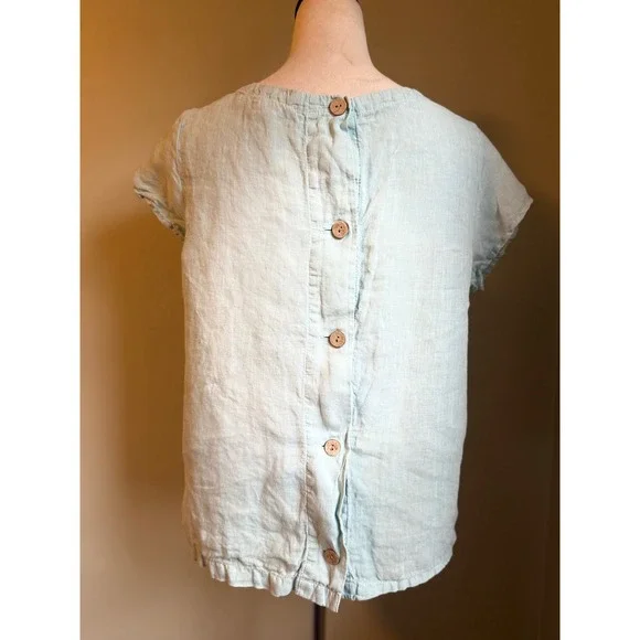 C&C California Linen Button Back Top Shirt Blue M classic‎ boho cottagecore Y2K