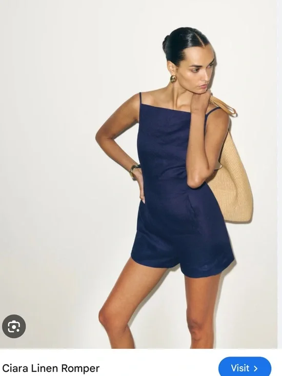 Reformation Danube Navy Ciara Linen Romper