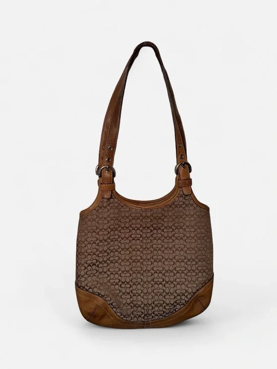 Y2K Vintage Brown Signature Canvas Hobo Shoulder Bag