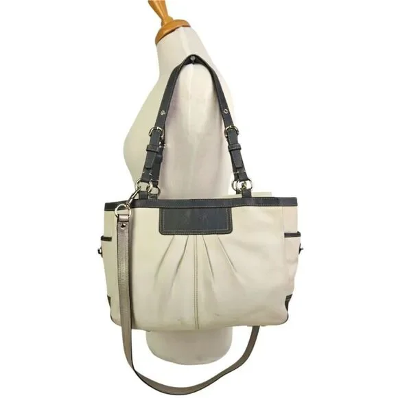 Coach Elegant Genuine Leather Cream and Gray Shoulder Bag Tote