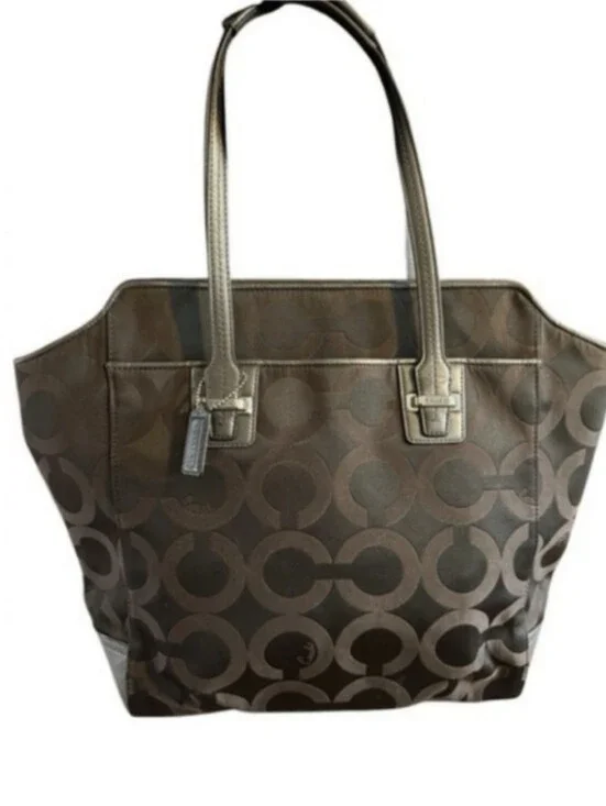 Coach Taylor Op Art Alexis Carryall Tote Bag Brown Sateen F25501 Shoulder Purse
