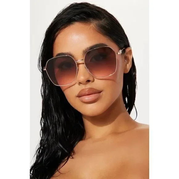 Continental Twist Gradient Lens Temple‎ Design Sunglasses Brown