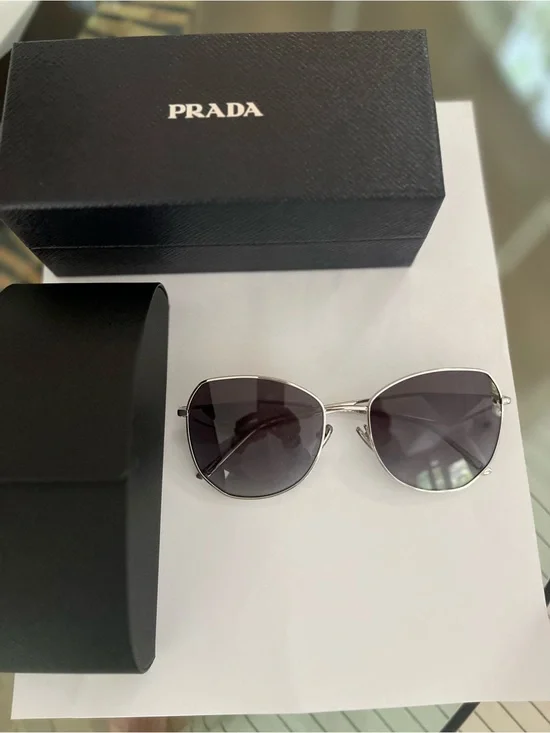 Prada PR 57YS Silver Frame Sunglasses with Dark Gray gradient Lenses-NWT New