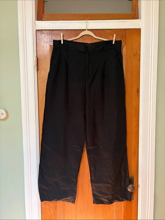 Banana Republic women’s pleat-front wide-leg linen pants in black, 18