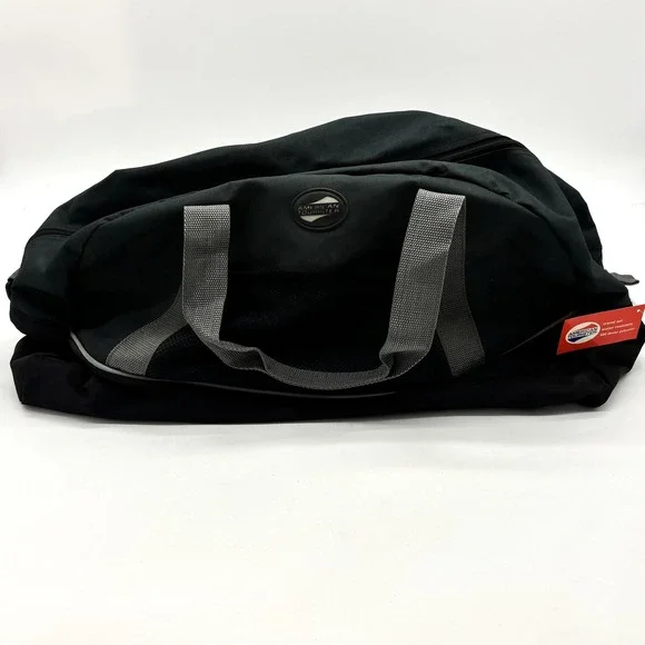 Vtg American Tourister Duffel Bag Unisex Large Black Grey NWT Water Resistant