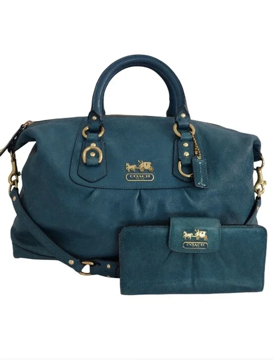 Vintage Y2K Coach Madison Sabrina Satchel Bag And Wallet Set Teal 12949 Rare