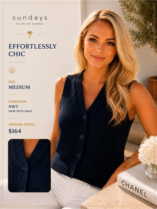 sundays Navy Knit Button-Front Vest