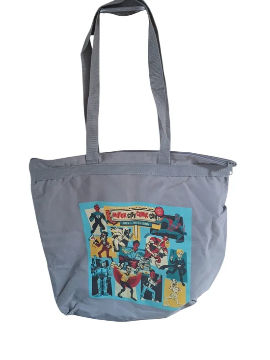 Gray Collectable Graphic Tote Bag with Comic Print