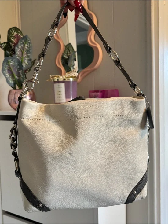 Coach Cream Leather Shoulder Bag with Black Trim