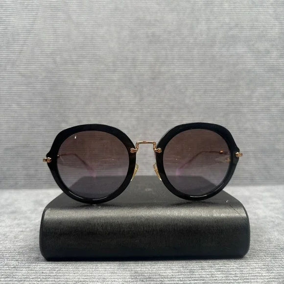 Miu Miu SMU 05Q Round Y2K Sunglasses Black Gold Metal Made in Italy 54-23-140