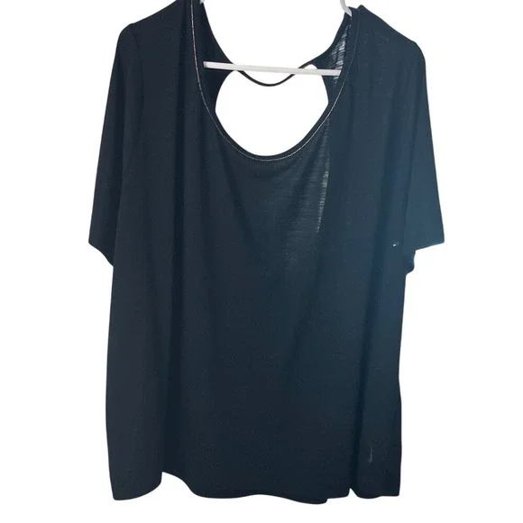 Nike Womens Black Open Back Short Sleeve Yoga‎ Top Metallic Trim Relaxed Fit XL