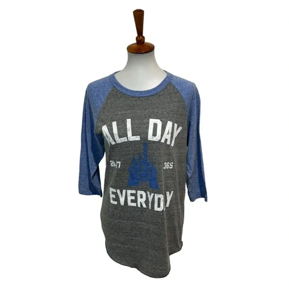 Disney Parks Baseball Tee All Day Every Day Blue Gray Size Medium
