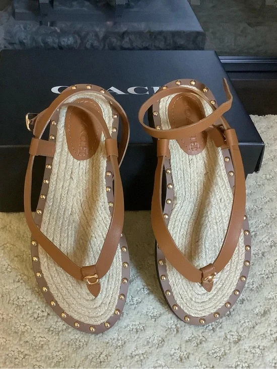 Coach Gracey Brown Leather Studded Sandals