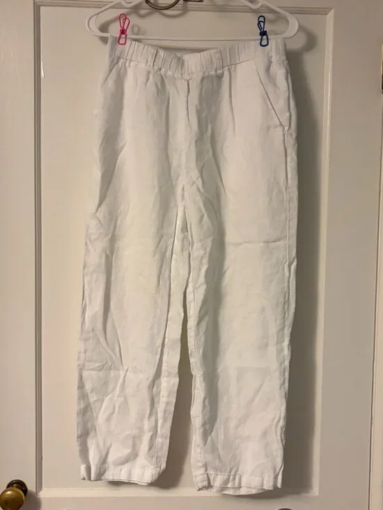 Quince White Cropped Linen-Blend Ankle Pants