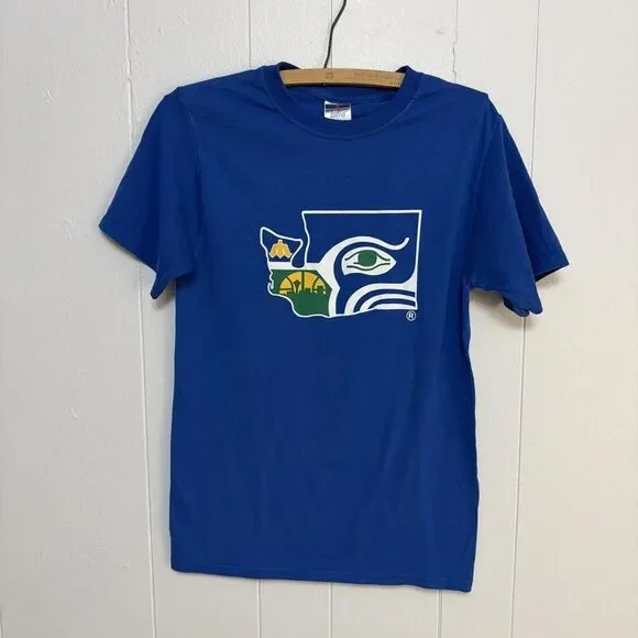 Seattle Seahawks/Mariners/Sonics Retro Graphic Blue T-shirt Women's Small