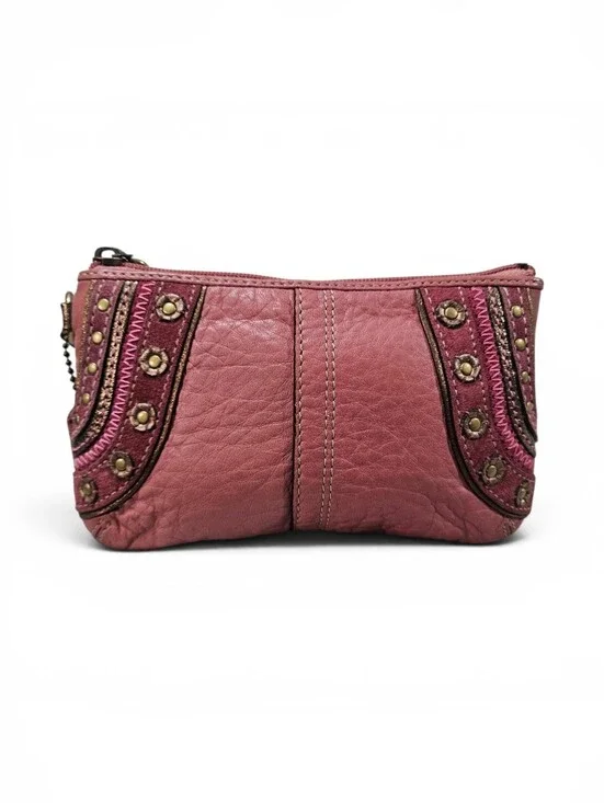 Coach Mia/Dylan Pink Pebbled Leather Wristlet w/Studded Trim & Original Hangtag