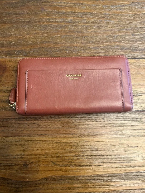 Coach New York Cognac Leather Zip Around Accordion Wallet