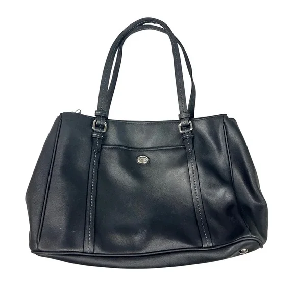 Coach Peyton Tote Black Saffiano Leather Shoulder Bag F25668 Silver Hardware